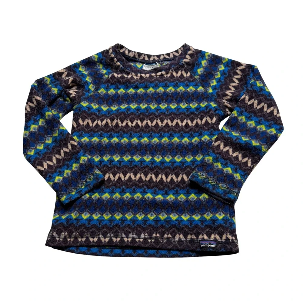 PATAGONIA Fleece Pullover Blue Geometric Fair Isle Micro D Kids 5T PLAY COND